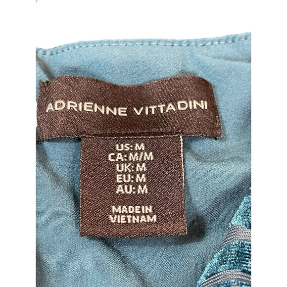 Adrienne Vittadini M Teal Blue Velvet Burnout Floral Long Bell Sleeve Dress - Picture 5 of 12